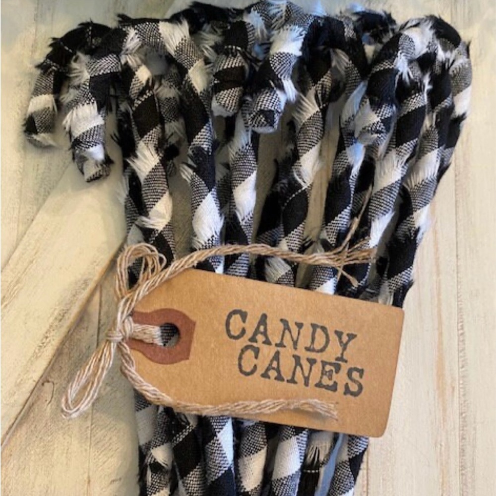 12 Primitive 6" Handmade black Buffalo plaid Candy Canes Christmas Orname…
